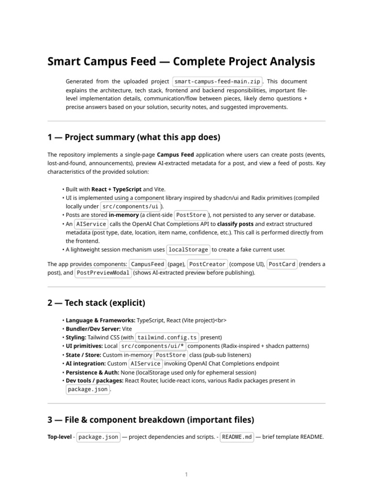 Smart Campus Feed Project Overview | PDF | Client–Server Model | Computing
