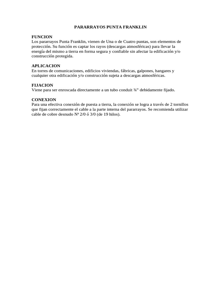 Instalación de Pararrayos Punta Franklin | PDF
