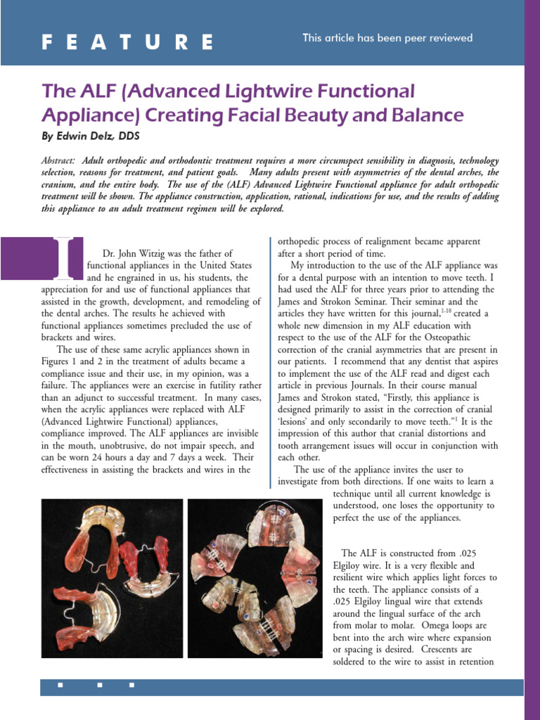 ALF Appliance for Adult Orthodontics | PDF | Skull | Orthodontics