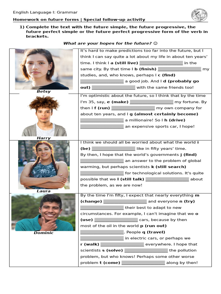 Future Forms Grammar Homework | PDF | Linguistics