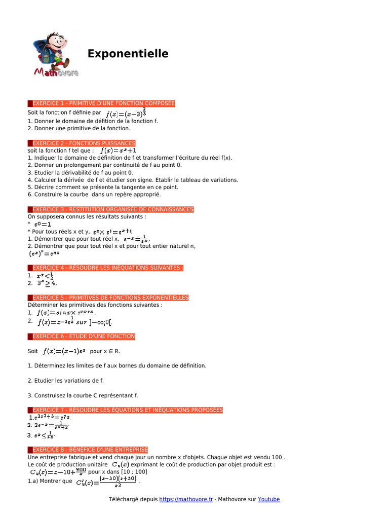 Exercices Corrigés sur la Fonction Exponentielle | PDF | Fonction ...
