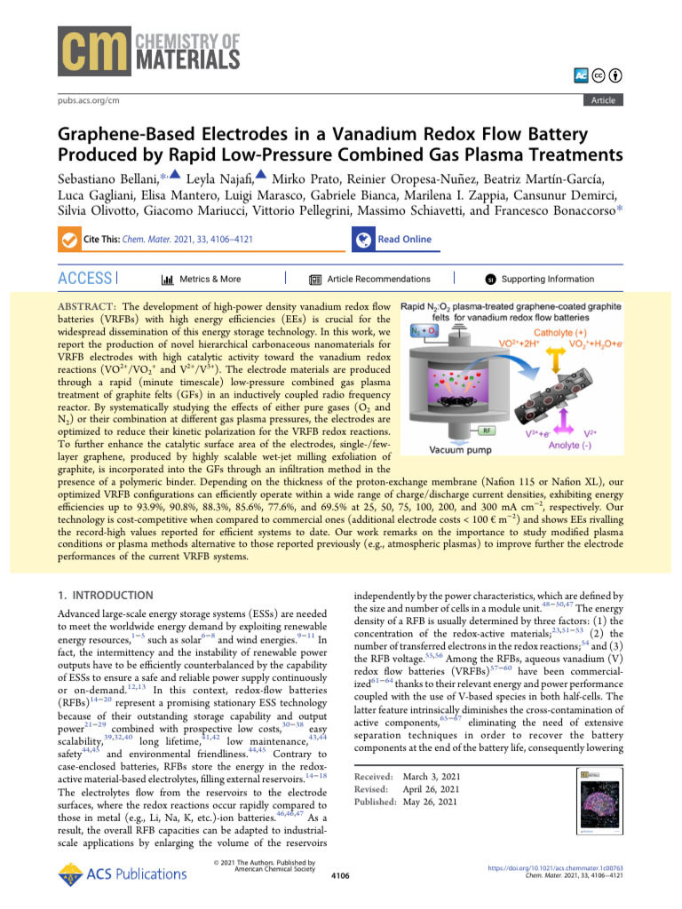 Bellani Et Al 2021 Graphene Based Electrodes in A Vanadium Redox Flow ...