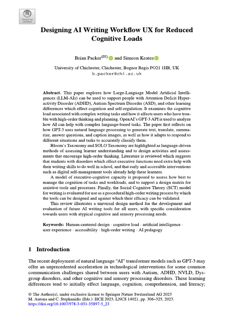 Designing AI Writing Workflow UX For Reduced Cognitive Loads | PDF