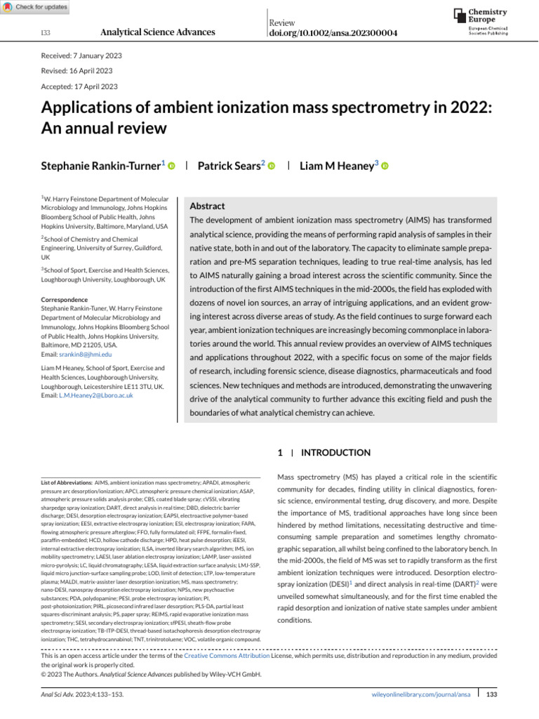 Applications of Ambient Ionization Mass Spectrometry in 2022 | PDF ...