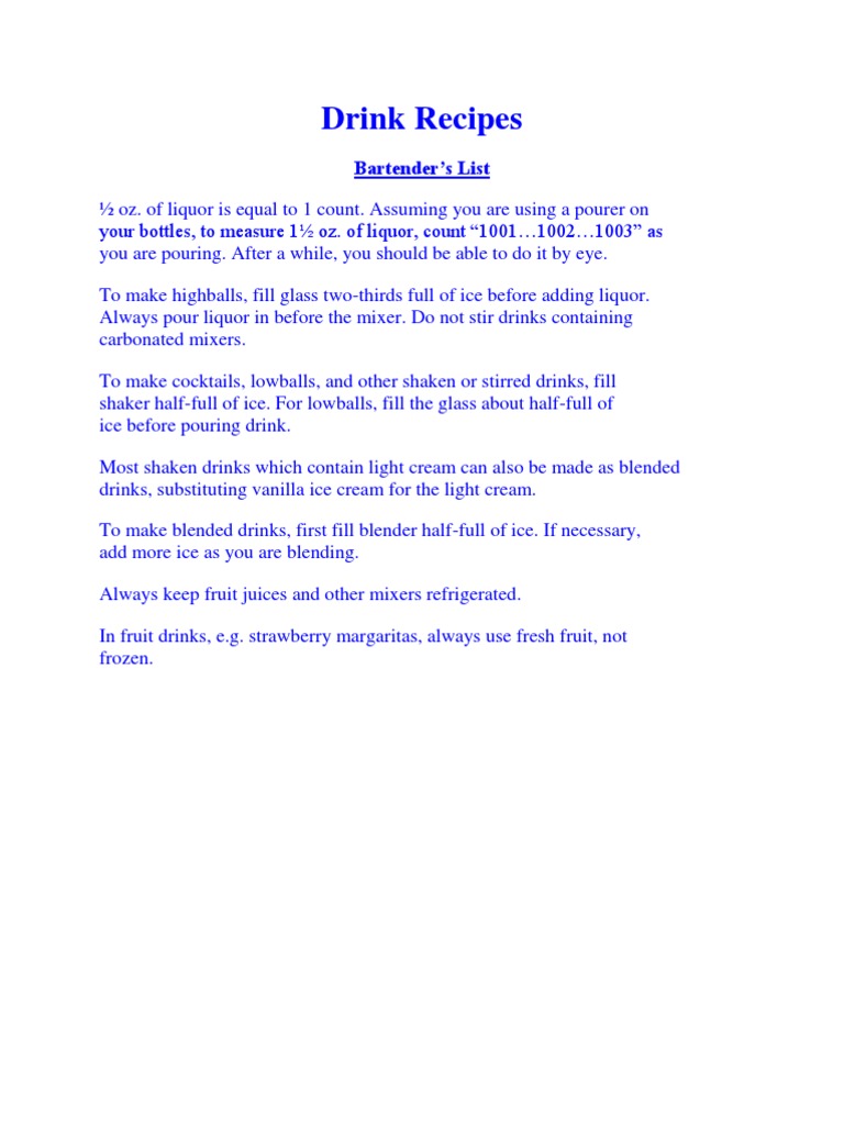 Drink Recipes PDF Alcoholic Drinks Distilled Drinks