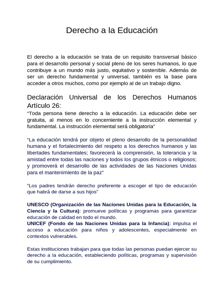 Derecho a la Educación Universal | PDF