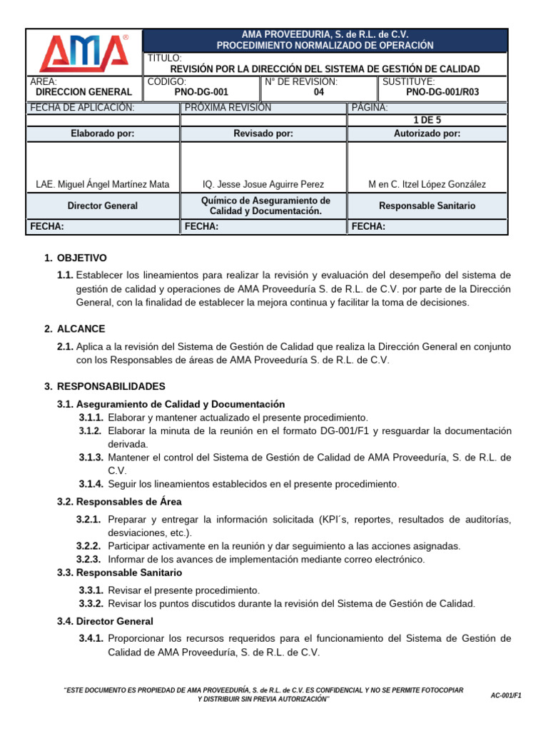 Revisión del Sistema de Calidad AMA | PDF | Sistema de manejo de ...