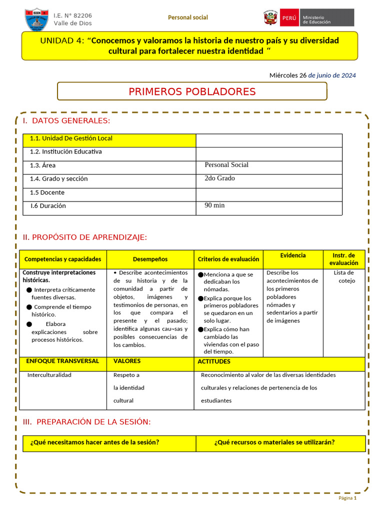 1 Personal Social Primeros Pobladores | PDF | Nómada