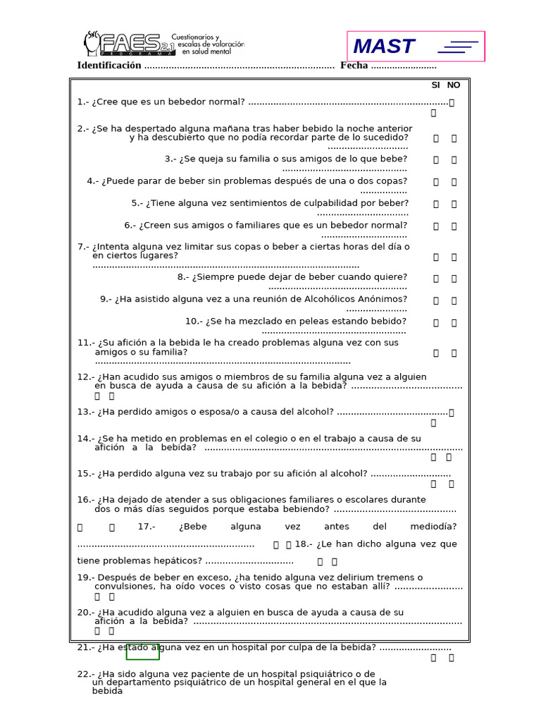 Cuestionario de Evaluación del Alcoholismo | PDF
