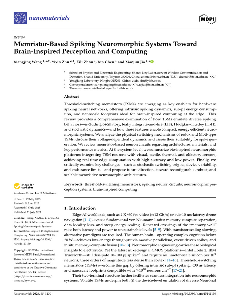 Memristor Spiking Systems for Neuromorphic Computing | PDF ...