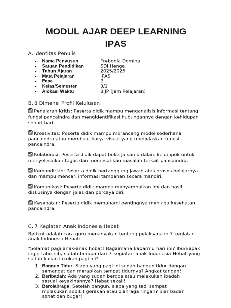 Modul Ajar Deep Learning Ipas | PDF