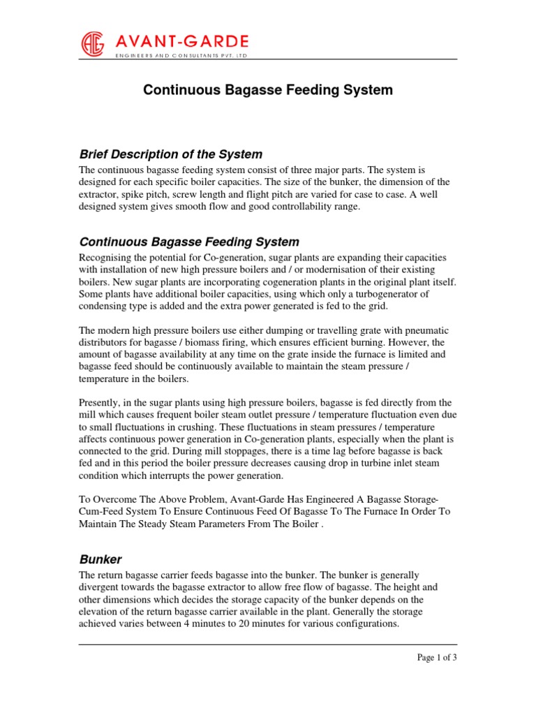 Continuous Bagasse Feeding System | PDF | Cogeneration | Boiler