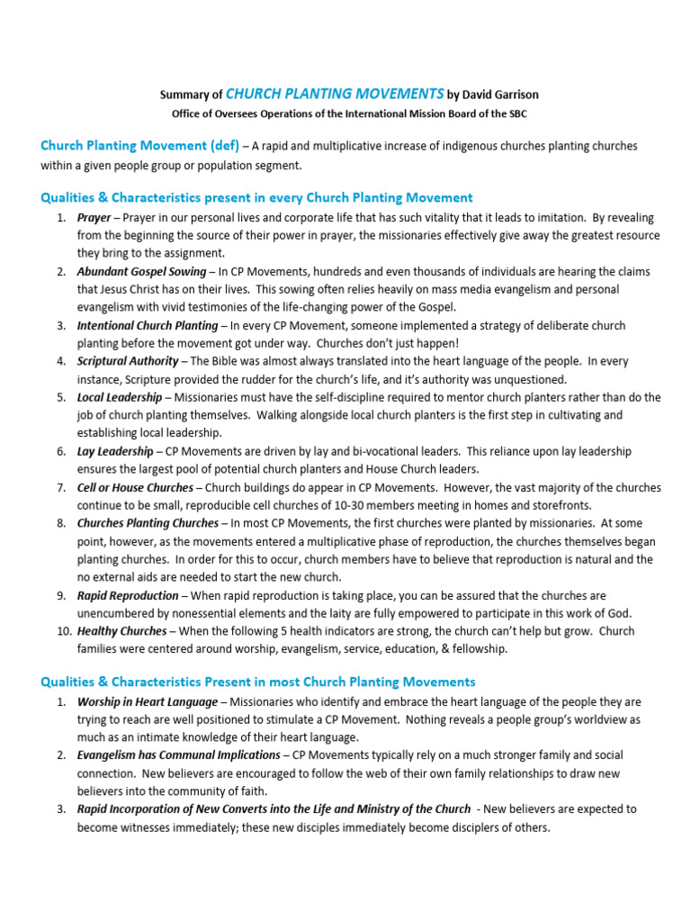 Imb Church Planting Movement Summary 251001 022009 | PDF | Church ...