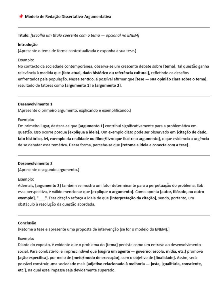 Modelo de Redação Dissertativa ENEM | PDF