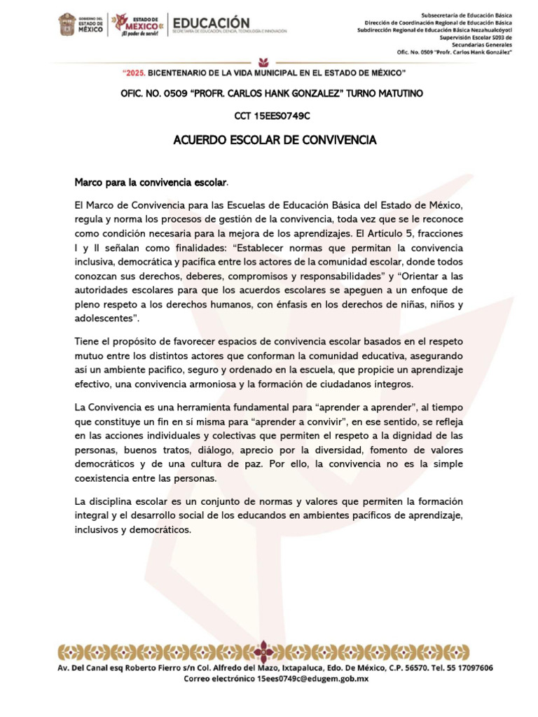Acuerdo Escolar de Convivencia en Secundaria | PDF | Violencia ...