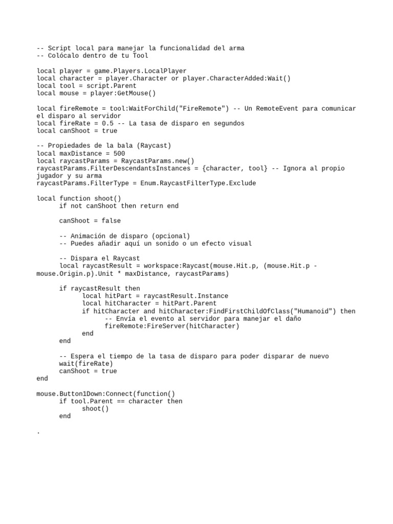 Script de Disparo para Herramienta en Roblox | PDF