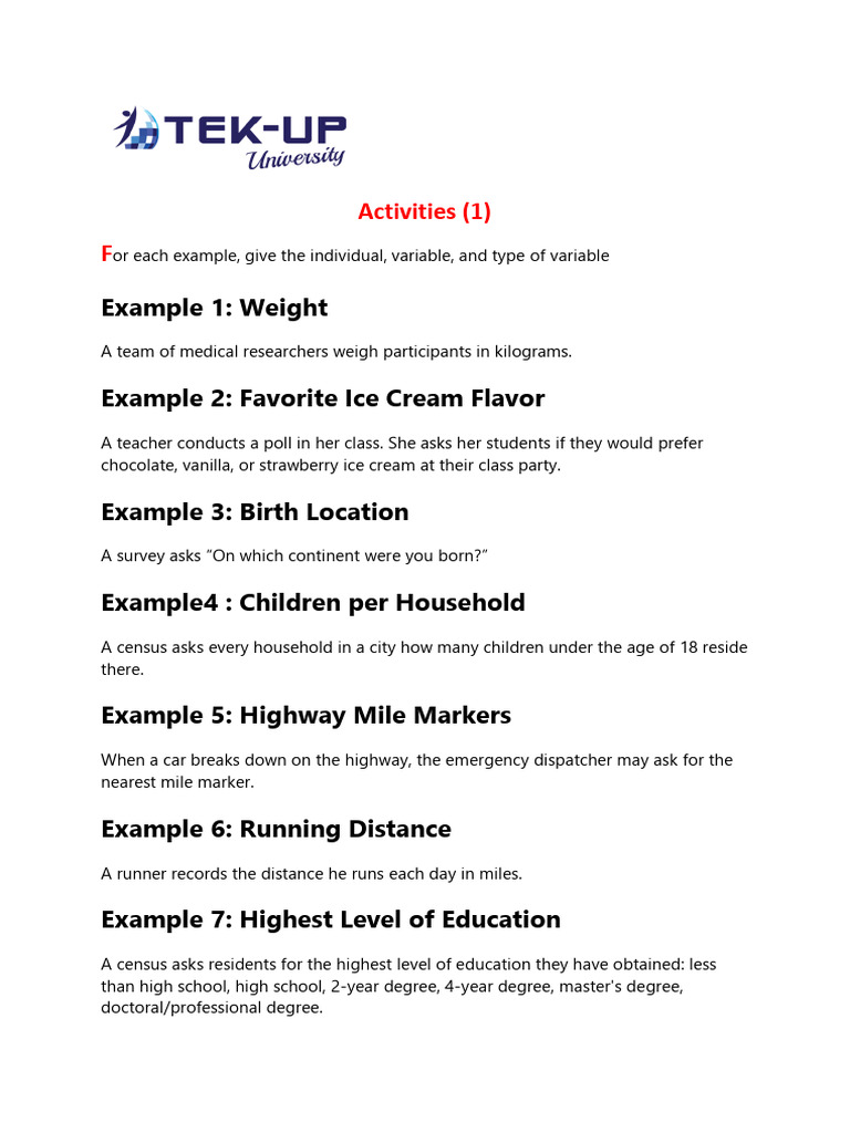 Types of Variables in Research Examples | PDF