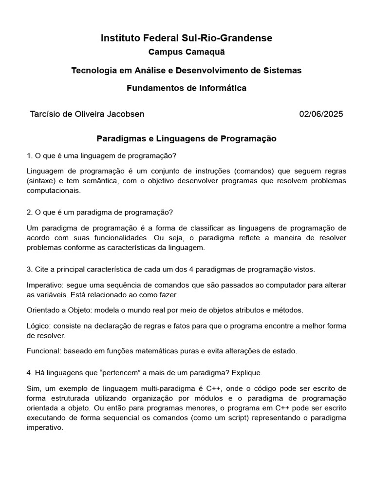 Paradigmas e Linguagens de Programação | PDF | Linguagem de programação ...