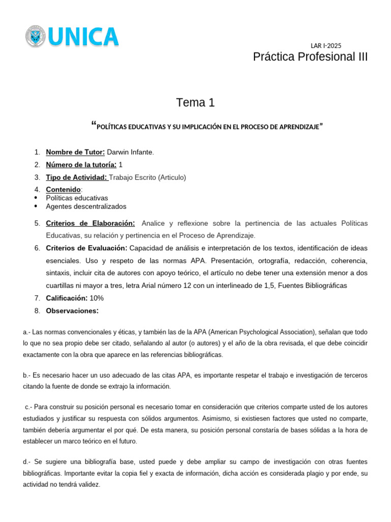 Eva 1 T1 | PDF | Estilo apa | Cognición