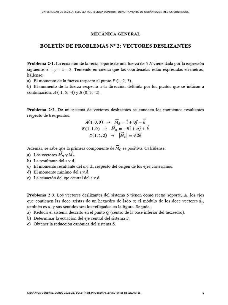 Tema 2 - Boletín de Problemas | PDF | Vector Euclidiano | Línea (geometría)
