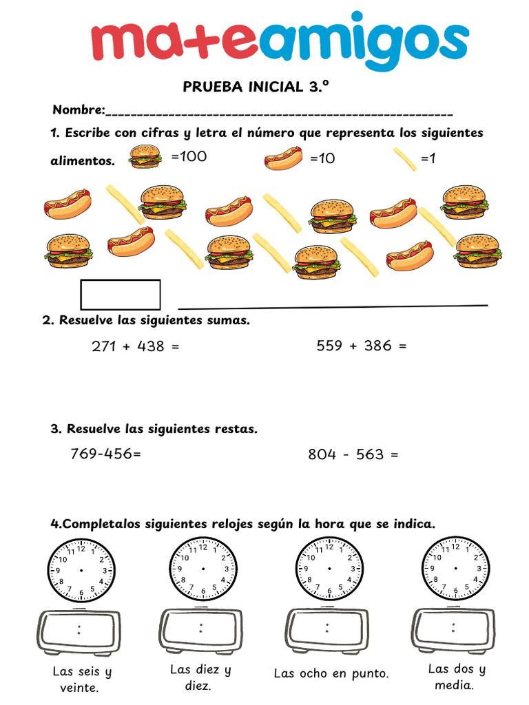 Ejercicios de Matemáticas para 3.º Primaria | PDF