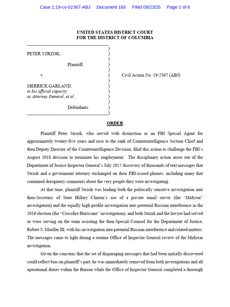 Strzok vs. Garland: FBI Termination Case | PDF | Justice | Crime & Violence