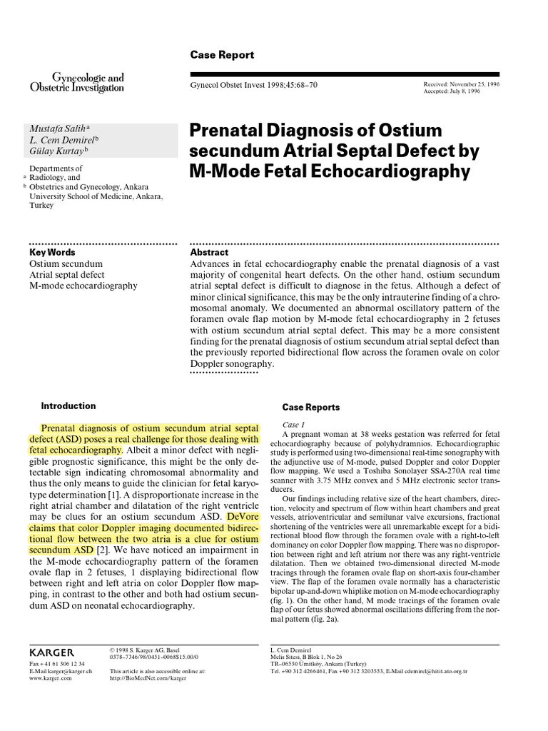 Prenatal Diagnosis of Atrial Septal Defect | PDF | Atrium (Heart ...