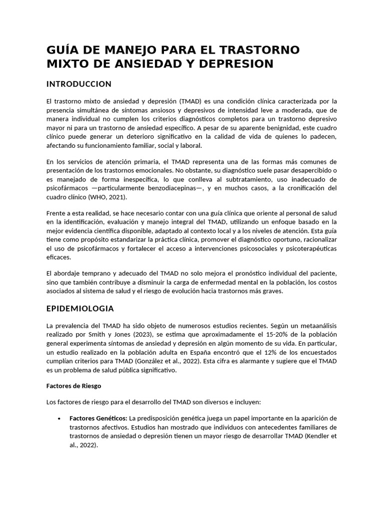 Guía para el Trastorno Mixto de Ansiedad y Depresión | PDF | Terapia de ...