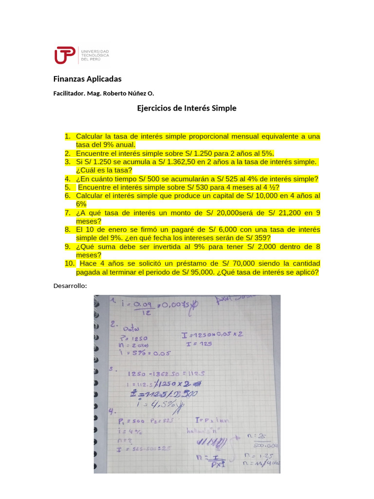 Ejercicios de Interés Simple en Finanzas | PDF