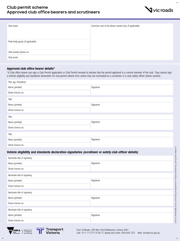 Club Permit Scheme Signatory Form | PDF | Driver's License | Driving