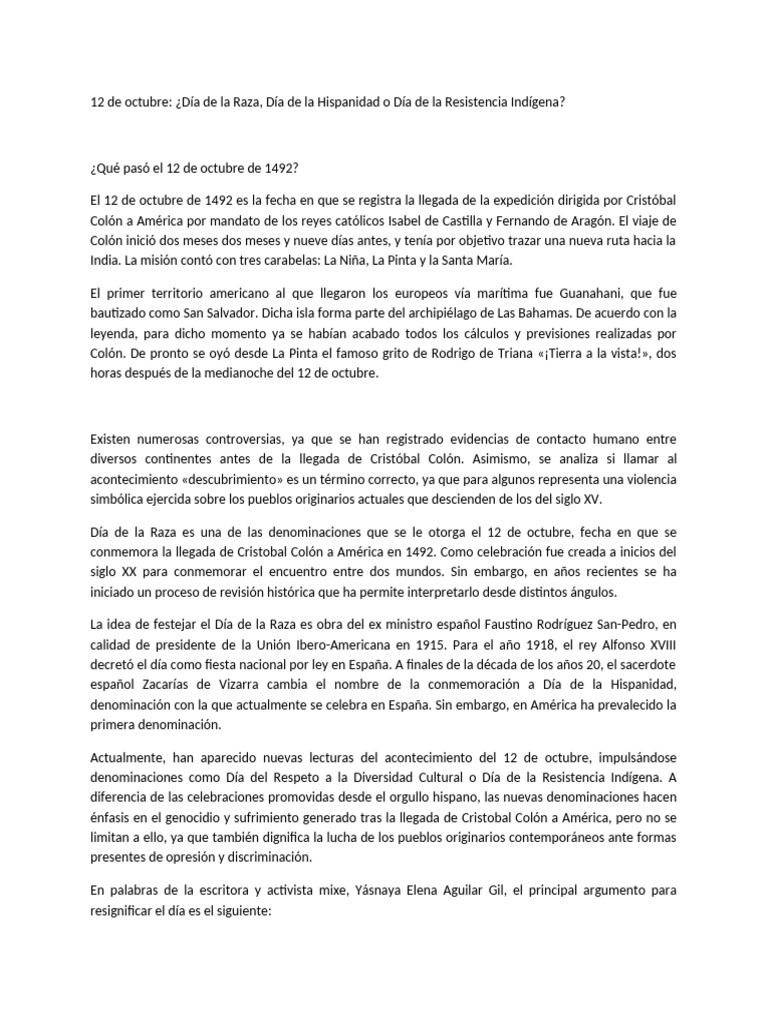 12 de octubre: Raza, Hispanidad o Resistencia | PDF | Cristobal colon