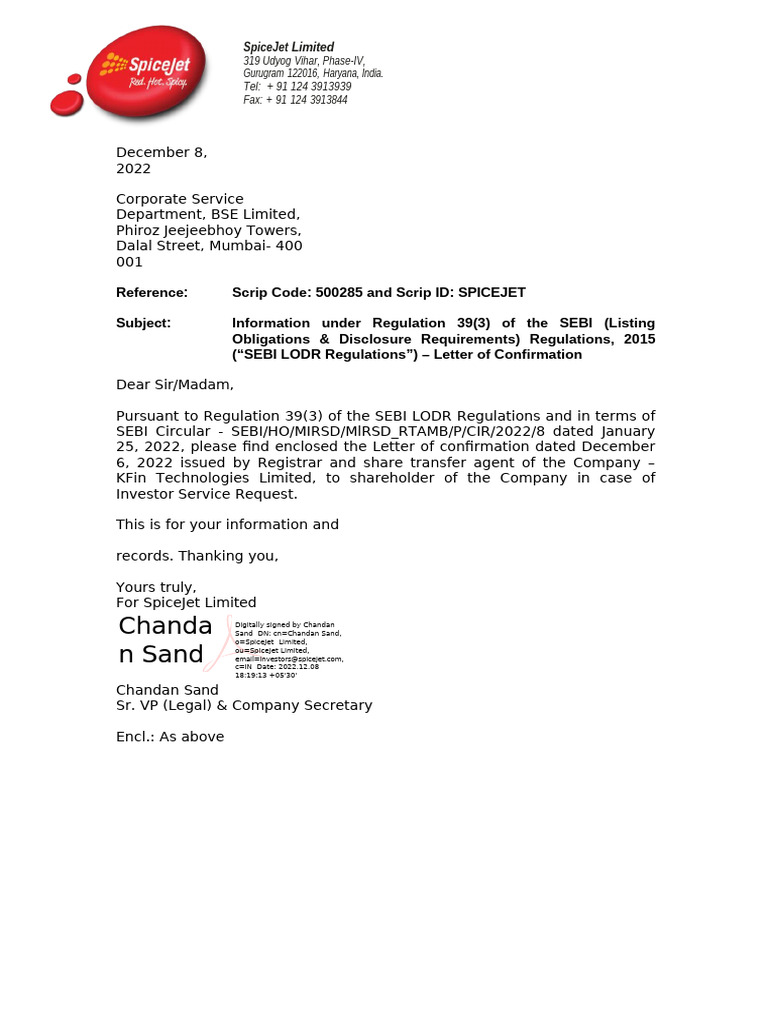 Bse Letter Confirmation 09122022 | PDF
