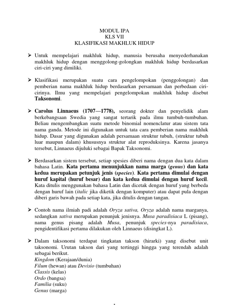 Modul Ipa Klasifikasi Makhluk Hidup