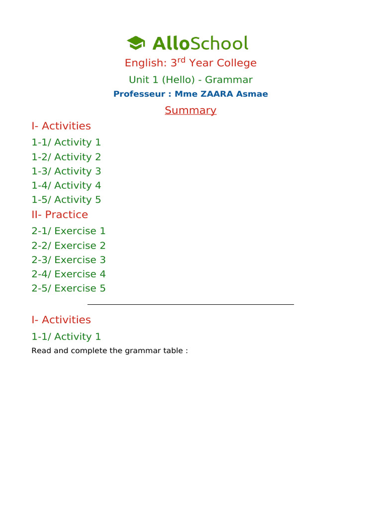 English Grammar Activities for Beginners | PDF