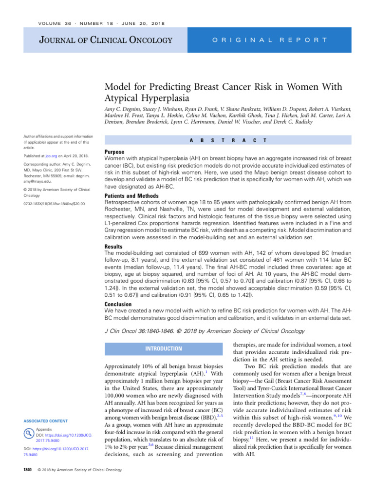 Model For Predicting Breast Cancer Risk in Women With | PDF | Breast ...