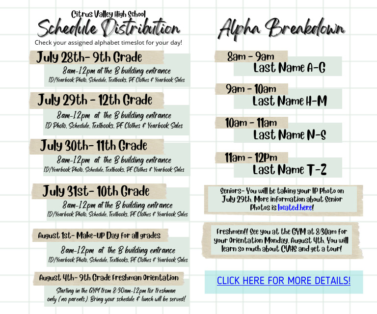 Citrus Valley High School Schedule Distribution | PDF