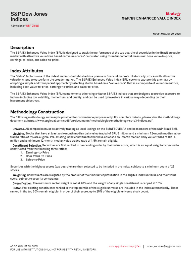 S&P/B3 Enhanced Value Index Overview | PDF | Investing | Private Sector