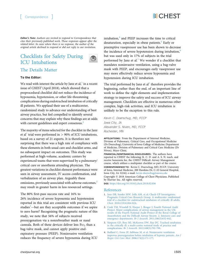 ICU Intubation Safety Checklists Explained | PDF | Intensive Care ...