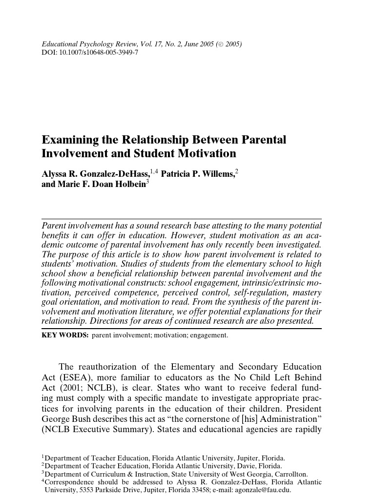 Parent Involvement and Student Motivation | PDF | Motivation | Motivational
