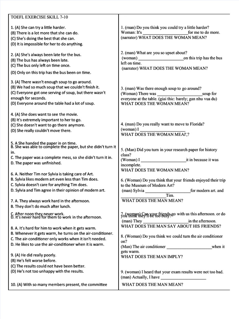 TOEFL Exercise Skills 7-10 Practice | PDF | Chess | Chess Theory