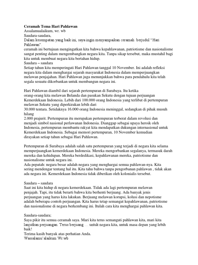 Ceramah Tema Hari Pahlawan