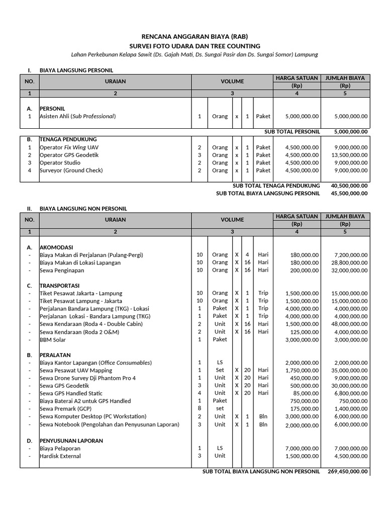 RAB Survei Udara Perkebunan Sawit Lampung | PDF