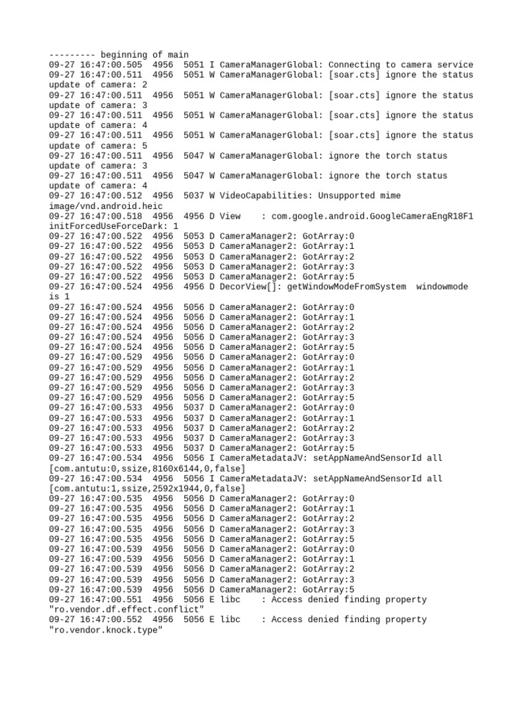 Camera Service Connection Logs | PDF | Computing | Computer Architecture