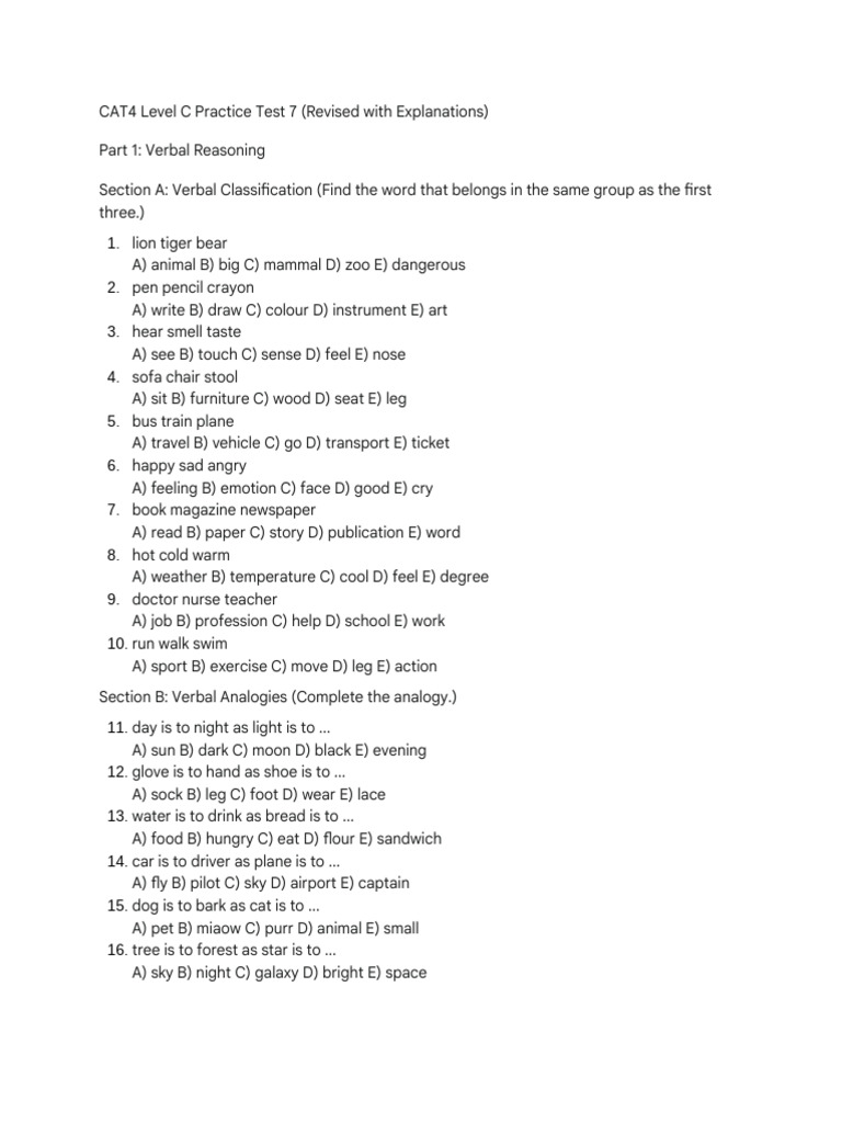 CAT4 Level C Practice Test 7 PDF | PDF | Shape | Matrix (Mathematics)