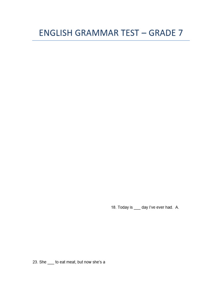 Grade 7 English Grammar Test | PDF | Chess Theory | Chess