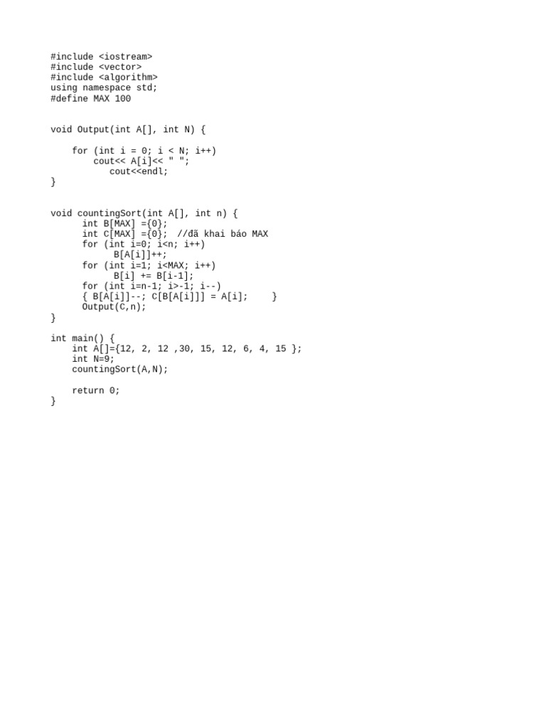 Counting Sort Algorithm in C++ | PDF