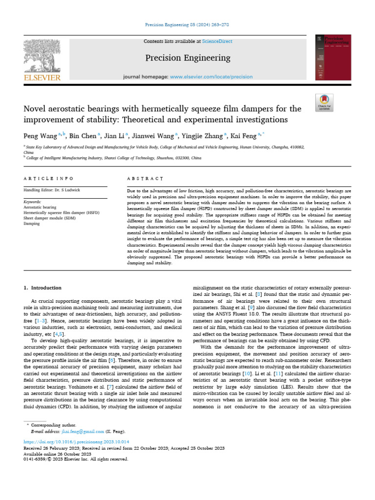 Novel Aerostatic Bearings with Dampers | PDF | Mechanical Engineering ...