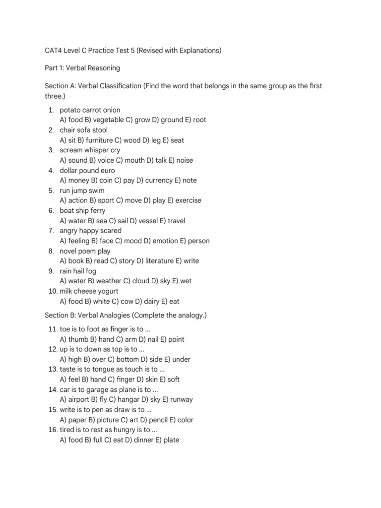 CAT4 Level C Practice Test 5 | PDF | Shape | Elementary Geometry