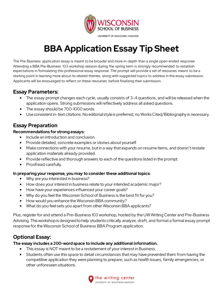 BBA Application Essay Guide | PDF | Essays | Human Communication