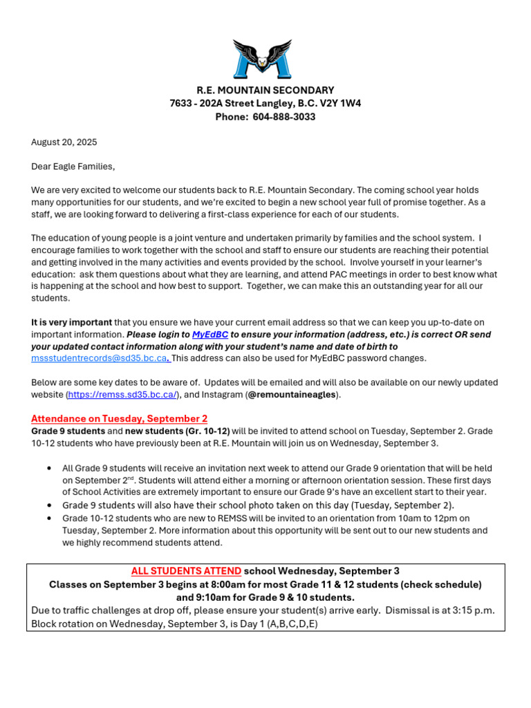 REMSS 2025-26 School Year Overview | PDF